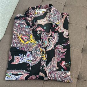 Express Black Colorful Funky Paisley Button Down Shirt XS